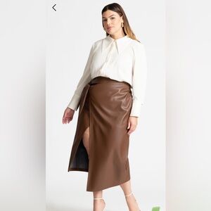ELOQUII Brown Faux Leather Wrap Skirt-Size 24w- new with Tags